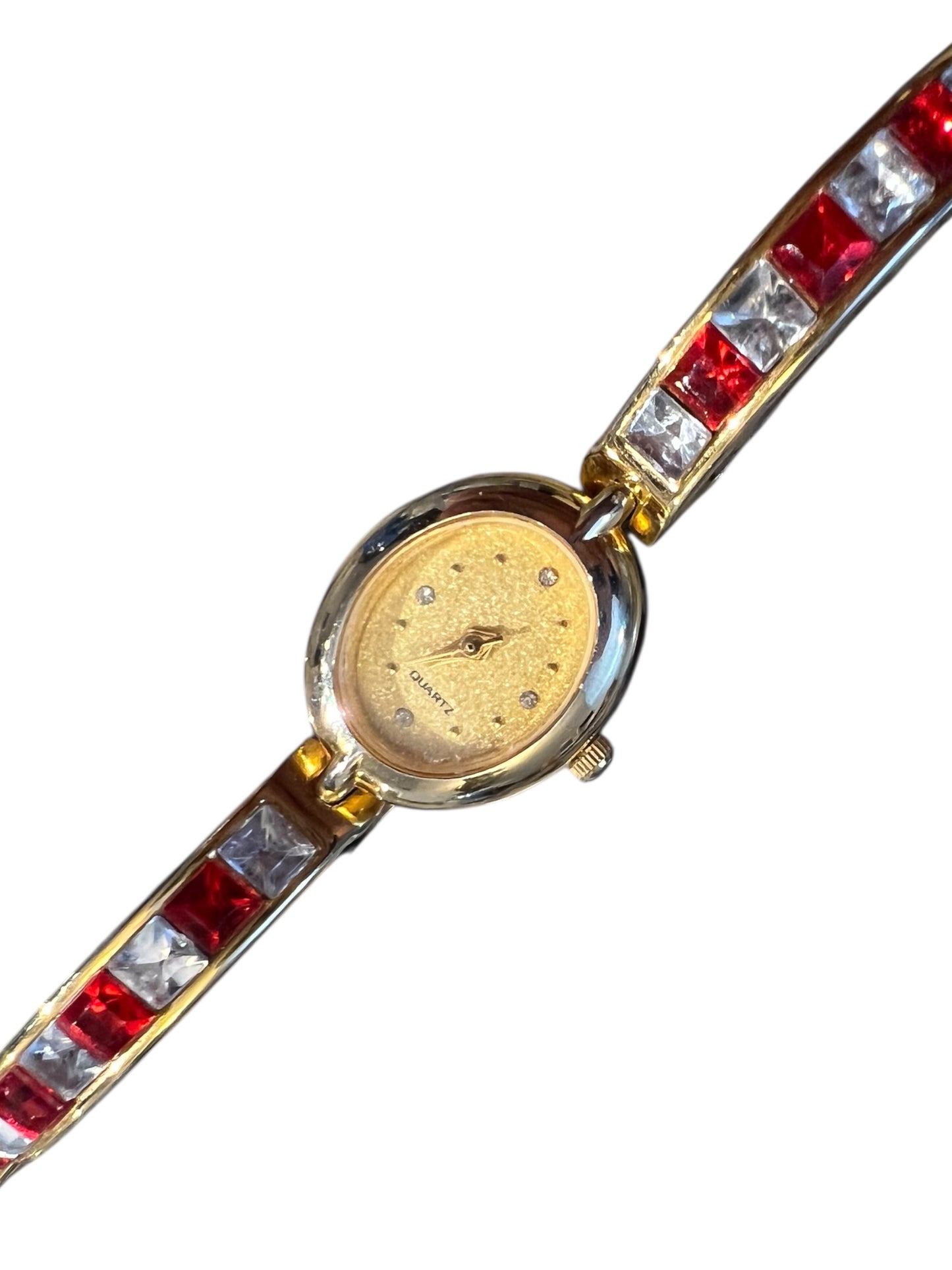 Red & Clear Crystal Gold Watch