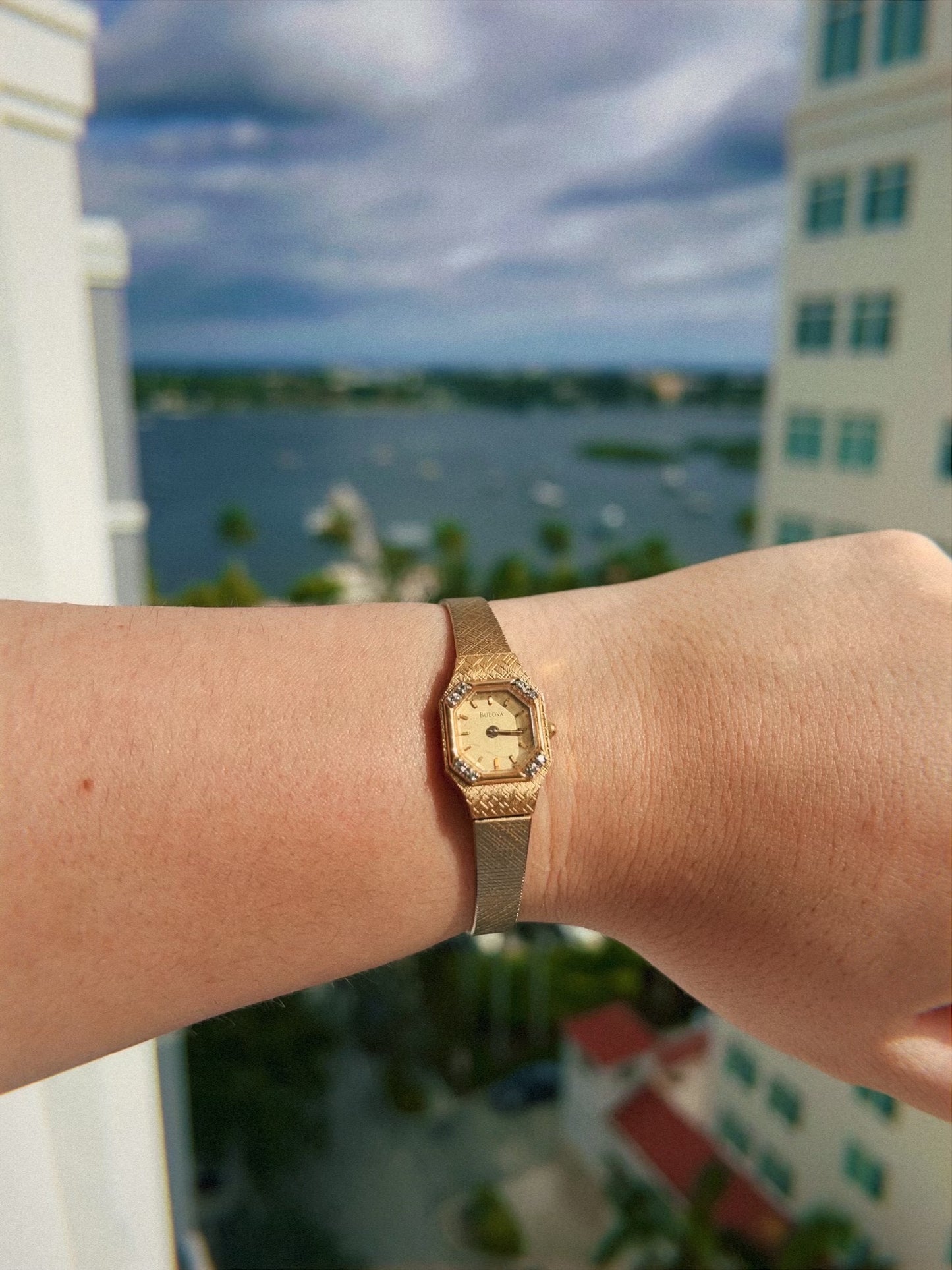Gold Bulova Vintage Watch with Diamond Chips