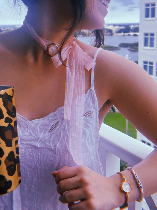 Pink ribbon watch necklace