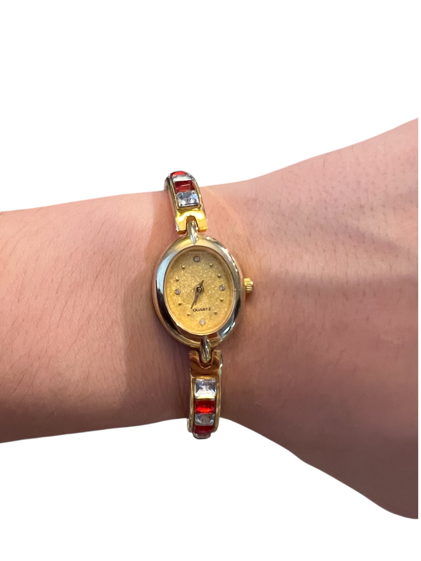 Red & Clear Crystal Gold Watch