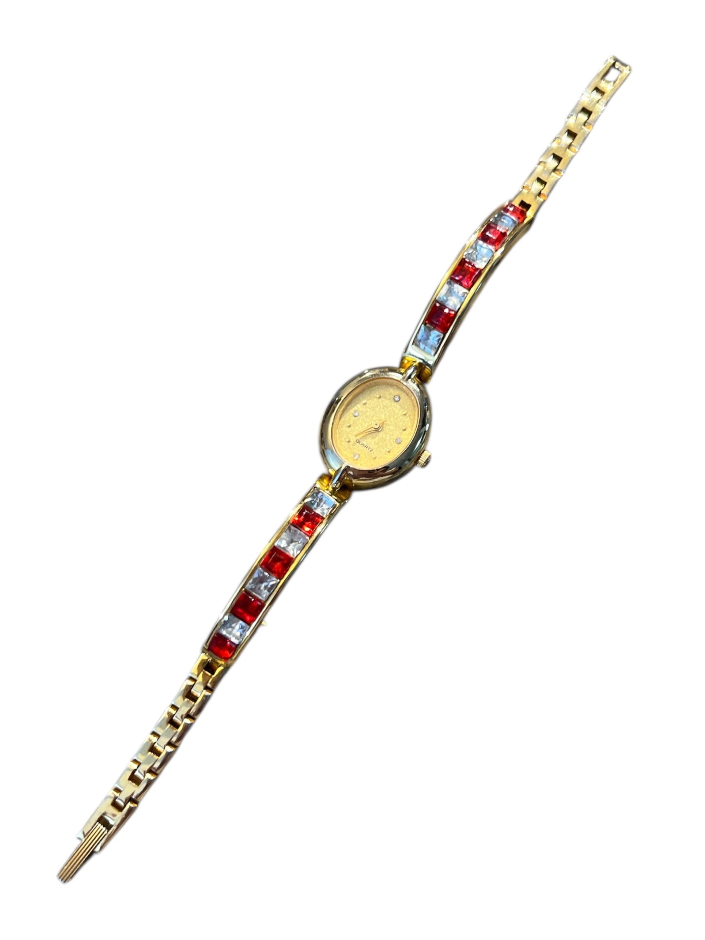 Red & Clear Crystal Gold Watch