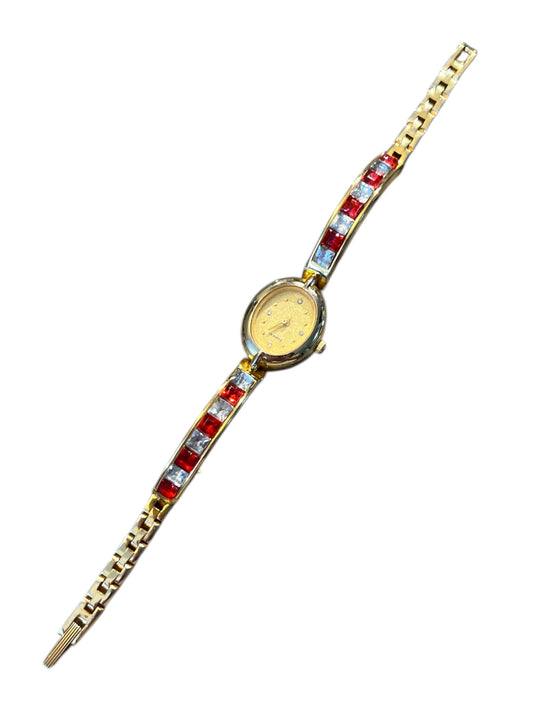 Red & Clear Crystal Gold Watch