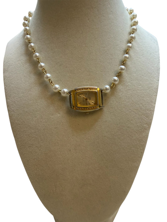 Pearl & Gold Watch Necklace